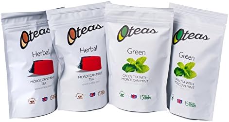Oteas Mint Tea Pouch Collection - 2x Morrocan Mint; 2x Green Tea with Moroccan Mint (Pack of 4, 60 Tea Bags )