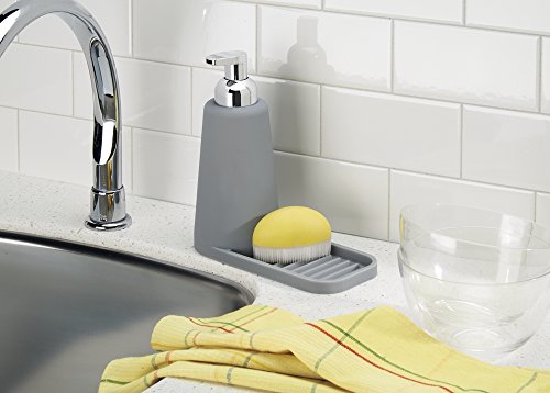 mDesign Seifenspender für die Küche aus Silikon mit Schwammablage – Grau/Chromfarben - 2