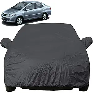 Autofact Car Body Cover with Mirror Pockets Compatible for Honda City Zx (2004 to 2008) (Triple Stitched, Bottom Fully Elastic, Dark Grey)