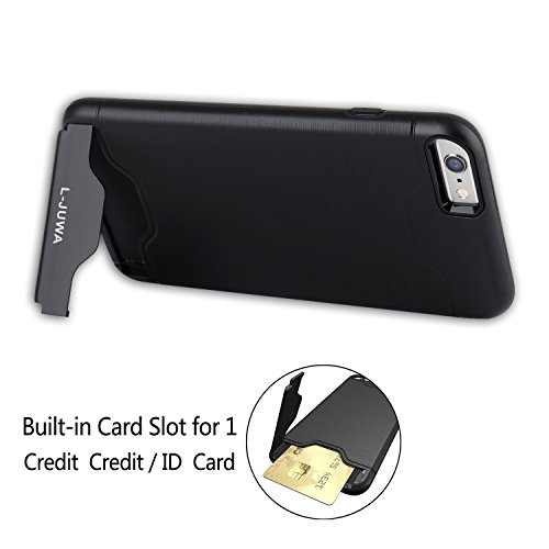 iPhone 6/6s Case, L-JUWA [Card Slot Holder][KickStand] Shockproof Slim Fit Dual Layer Hybrid Protection Case Cover for Apple iPhone 6/6s (Black)