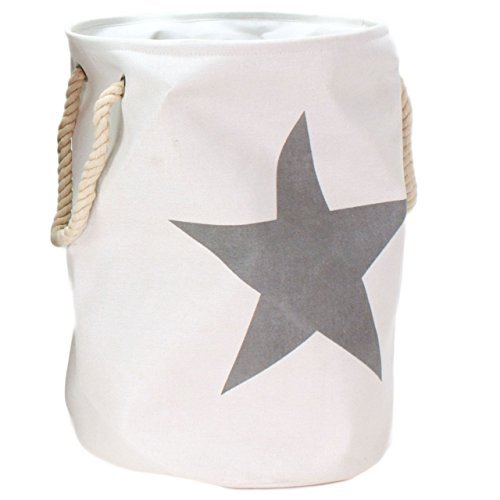 2er Set Wäschesäcke Wäschekörbe „Star“ Sterne im Vintage Look Grau & Weiß - 3