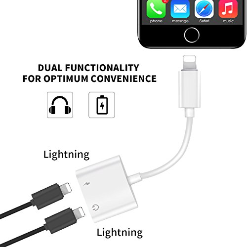 2 in 1 Lightning Audio + Charge Conversion Adapter, Anskp Dual Lightning Headphone Adapter Splitter Supports Lightning Audio and Charging At the Same Time, Supports Call, Charging, Volume Control, Compatible for iPhone 7 / 7 Plus [Support iOS 10.3 and Later] - White