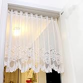 Net Curtain with Embroidery Country House White H x W 90 x 300 cm 1