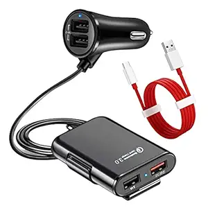 Muvit Car Charger with Free Type C Cable, 4 Ports Fast Charging 3.0 USB Car Charger for iPhone, iPads, Android, Samsung, Tablets, Mobile Phone Devices (with Type C Cable)