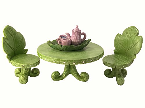 Miniatur-Fee Gartenmöbel Set: Blatt Bistro Set mit Tee-Set für Feen und Gartenzwerge - 2