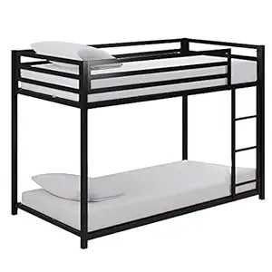 Aprodz Cliff Twin Metal Bunk Bed, Kids Bedroom, Space-Saving Design, Twin/Twin (Metal - Black Powdercoated)