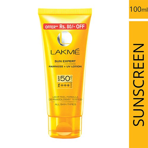 Lakme Sun Expert SPF 50 PA Fairness UV Sunscreen Lotion 100 ml (Now at Rs.80 OFF) RS.450 (22.00% Off) - Amazon
