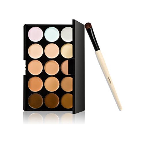 SONGQEE(TM) 15 Colors Contour Face Cream Makeup Concealer Palette + Travel Makeup Brush (BB-ZS-0106 Eyeshadow Brush)