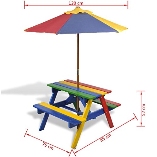 vidaXL Picknicktisch Kinderpicknicktisch Kinder Picknickset Bank Sitzgruppe mit Schirm - 7