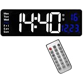 B&uuml;y&uuml;k LED Ekranlı Dijital Duvar Saati, Uzaktan Kumandalı, Alarm, Sıcaklık ve G&uuml;n G&ouml;stergeli, 39x13 cm