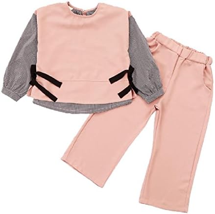 Energy Girl's Casual Chic Soft Two-Piece Child Outfit Wide Legs Patched Clothes Set Pink 100cm