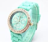Fashion Base Green New Rose Gold Diamond Quartz Silicone Jelly Watch for Women Wedding Gift