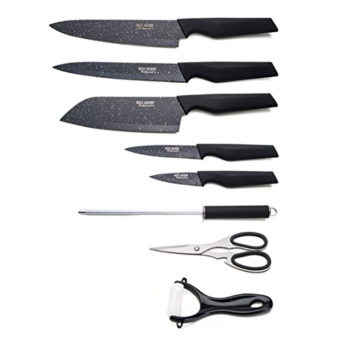 8-teiliges Ross Henery Professional Edelstahl-Küchenmesserset mit stilvollen, einzigartigen schwarzen Klingen im Block - 4