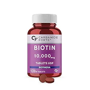 Carbamide Forte Biotin 10000mcg for Hair Growth, Skin & Nails ? 120 Veg Tablets