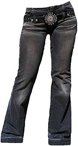 FornarinaWoman Jeans Gray Cave Black Stretch Rock Star Bootcut Pant Stonewash Flare with Rivets Belt