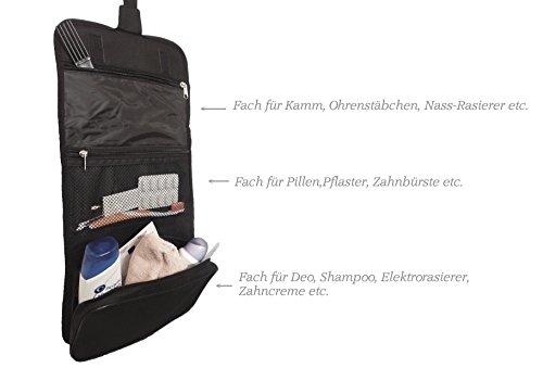 OUTAWA Kulturbeutel schwarz 26 cm x 17 cm x 7 cm zum Aufängen und Zusammenrollen für Männer und Frauen,Unisex - 3