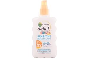 Garnier Delial Niños Sensitive Advanced Spray Protector Solar. Muy resistente al agua. Para pieles claras y sensibles. Alta Protección FPS 50+. Testada bajo control pediátrico, 150 ml