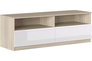 CAESAROO Mobile soggiorno porta Tv 160 cm Bianco lucido e Rovere con due cassetti e due vani serie Oslo - Rovere e Bianco