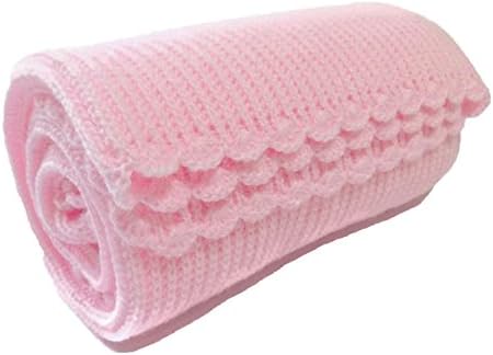 The Knit Wit Handmade Knitted Cellular Baby Blanket (Small, Baby Pink)