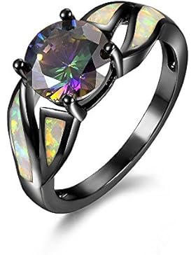 Farbfreudiger Kristallring für Damen mit einem feinen Opal, schwarzer Modeschmuck, Titanschmuck