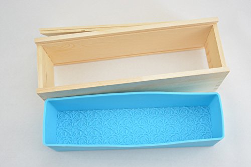 e2o Tech Rose Muster Silikon Kastenform Seifenherstellung Formen und Holz Box mit Doppel-Abdeckung für Homemade Seife Laib Crafts - 2