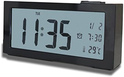 Digital Alarm Clock,SAYTAY Bedside Desk Clock LCD Silent Electric Clock with Soft Smart Light and Backlight,Snooze,Clock with Day,Date,Temperature Display, Gift for Home,Office,Bedroom (Cool Black)