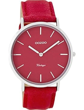 Oozoo Vintage Damenuhr Flach Lederband 40 MM Rot/Rot C8782