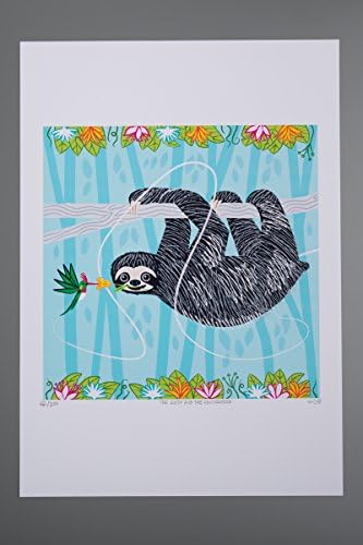 The Sloth and The Hummingbird - wildlife / nature - art poster print by Oliver Lake