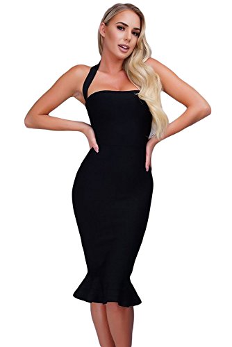 New Black Halter Mermaid Midi Bodycon Bandage Dress Club Wear | Desertcart  Gambia