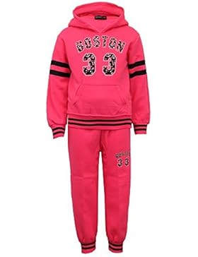 ragazze TUTA BAMBINI MAGLIA CON CAPPUCCIO BOSTON stampa pantaloni pantaloni FODERA PILE NUOVO
