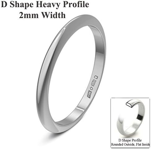 Xzara Jewellery - Palladium 950 2mm Extra Heavy D Shape Hallmarked Ladies/Gents 1.7 Grams Wedding Ring Band Size O