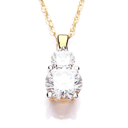Tower Jewellery 9 ct Yellow Gold Two Stone Cubic Zirconia Pendant with Chain Tower Jewellery 9 ct Yellow Gold Two Stone Cubic Zirconia Pendant with Chain