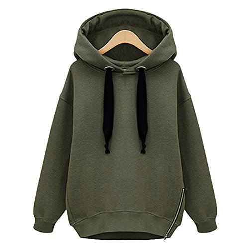 Preisvergleich Produktbild Vertvie Damen Gefüttert Kapuzenpullover Sweatshirt Hoodie mit Seitenverschluss Strickpullover Langarm Bluse Jumper Hemd pulli herbst winter (EU M-Label L, Grün)