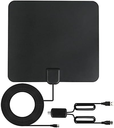 TV Aerial Indoor, LEMAIKJ Digital Free-view HDTV Indoor Antenna of 50 Miles Receiving Distance with Detachable Signal Amplifier, Ultra-thin &amp; High Reception (Black)
