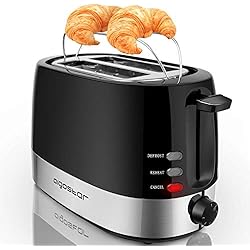 Aigostar Brotchen Black 30HIL - Grille-pain 2 fentes, 850 W, couleur noir. Fonction décongeler et maintenir au chaud, température réglable. Sans BPA. Design exclusif.
