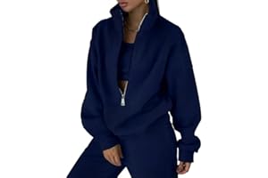 Litthing Survêtements Femme Ensemble Jogging Manche Longue Chaud Zippé Lounge Set Automne Hiver Couleur Unie Pantalons Ensemble de Sport Femme 2 Pièce Grande Lâche Occasionnel