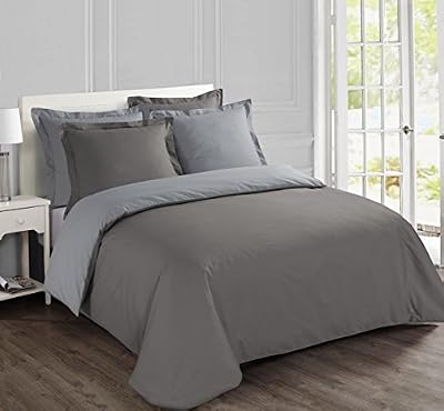 VISION Parure de couette 100% coton - 1 housse de couette 200x200 cm + 2 taies d'oreiller 65x65 cm gris et gris perle