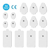 ❤14 piezas electrodos parches con botón de 3,5mm, almohadillas autoadhesivas y reutilizables, No nececita conductor gel, fácil de aplicar y despegar.