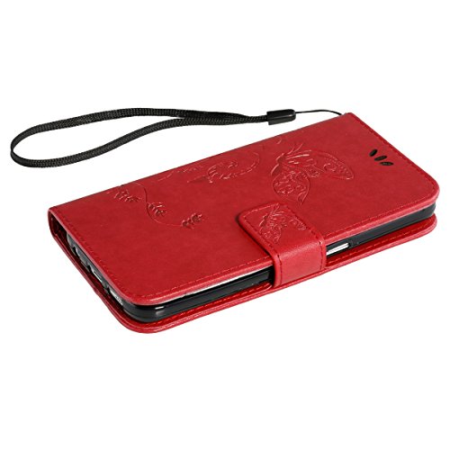 Galaxy S7 Edge Hülle,Samsung Galaxy S7 Edge PU Leder Wallet Brieftasche Schutzhülle,Ukayfe [Schmetterling Blumen Muster] [Rot] PU Leder Flip Case im Bookstyle Folio Wallet Cover Ledertasche Schutzhülle Case Tasche mit Standfunktion und Karte Halter Lederhülle für Samsung Galaxy S7 Edge (Red Butterfly) - 6