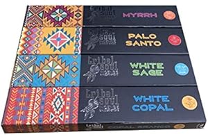 HARI DARSHAN Incienso Tribal Soul - Surtido - Myrrh - Palo Santo - White Sage - White Copal - 4 Cajas x 15g -