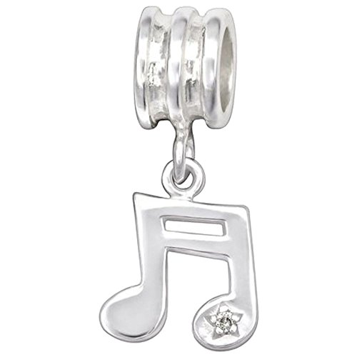 So Chic Joyas© Charm perla de notas musicales croches óxido de circonio blanco plata 925  Compatible con Pandora, Biagi, Chamilia, Biagi