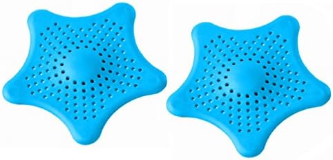 Homeey 2 Pack Starfish Sink Strainer Hair Catcher Collector for Home Kitchen 6 x 6 Inch Durable Rubber Bathroom Filtration Drain Cover (Blue)