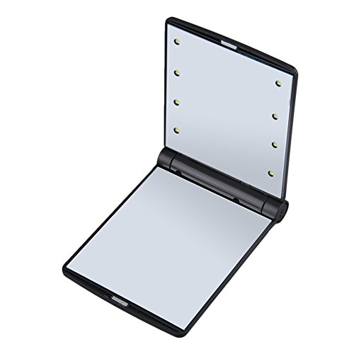 Hrph Make-up-Spiegel Mini-Portable Falten Compact Hand Kosmetik Make-up-Taschenspiegel mit 8 LED-Licht für Lady