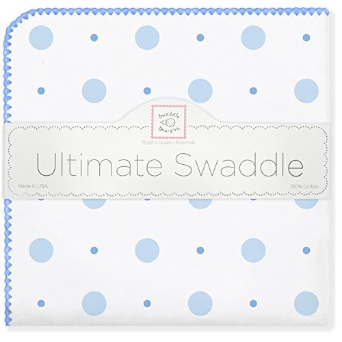 SwaddleDesigns Ultimate Swaddle Blanket, Premium Cotton Flannel, Big Dot Little Dot, Blue