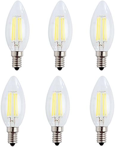 Pack of 6 4W LED Filament Candle Light Bulb,E14 Edison Screw Classic Candle Bulb,Cool White 6500K 400LM,40W Equivalent Incandescent Replacement