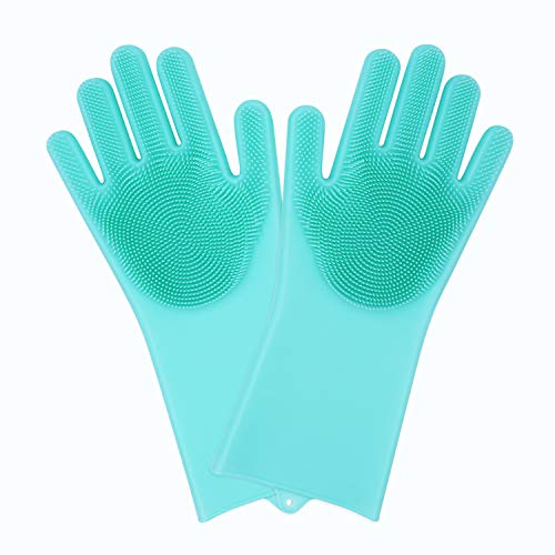 Colourstone Multifuncional Silicona Guantes, Magia de Cepillo de Limpieza Guantes Resistente al Calor Scrubber para Lavar Platos, Limpieza de cocinas, baños de Mascotas, automóviles, Etc (Verde)