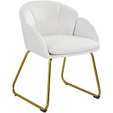 Yaheetech Flower Shaped Dining Chair, Upholstered in Velvet, White | Bedroom Armchair, Metal Legs, Velvet Chair for Living Ro