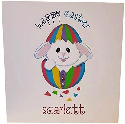 HAPPY EASTER BUNNY PERSONALISED CARD - Handmade children's cute Easter bunny greeting card. Personalised with children's name. Easter Sunday. Easter egg FREE POSTAGE