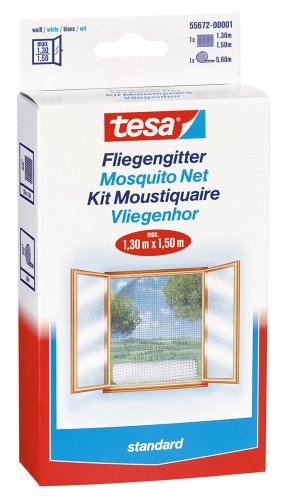 tesa 55672-00020-01 Insect Stop Fliegengitter standard für Fenster 1.3 m x 1.5 m, weiß