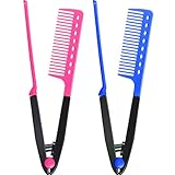 2 Pièces Peigne à Lisser Cheveux Peignes de Brosse de Cheveux de Salon Coiffure Styling Lisseur Peigne à Lisser en V Peigne Lisseur pour Cheveux Noueux (Roes Rouge, Bleu)